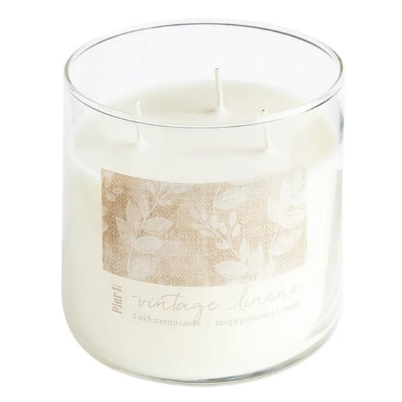 Pier1 Imports 3-wick candle Vintage Linens - NEW - Picture 1 of 1